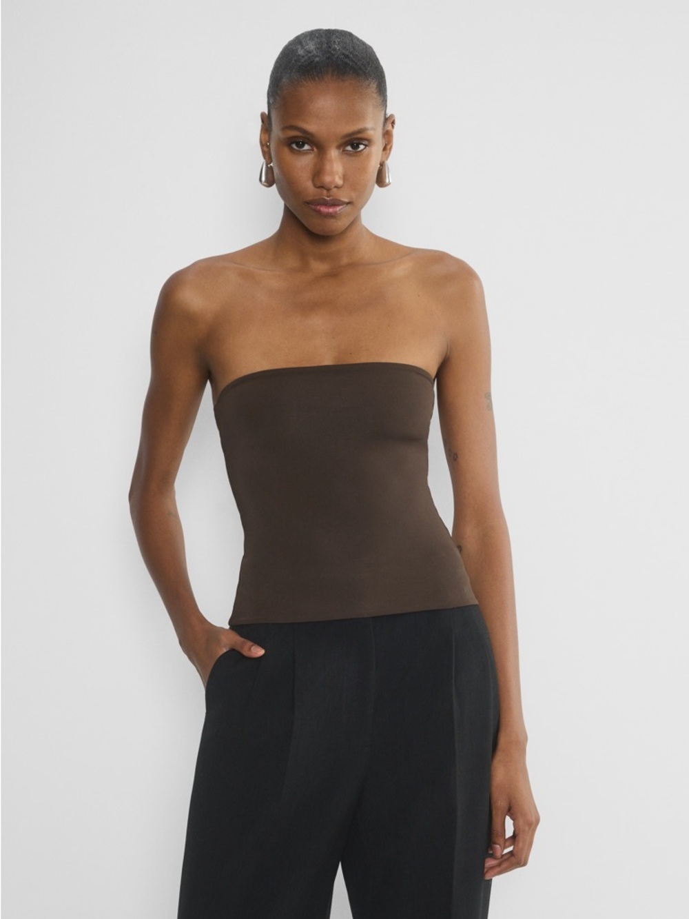 Aritzia Brown Strapless Crop Tube Top